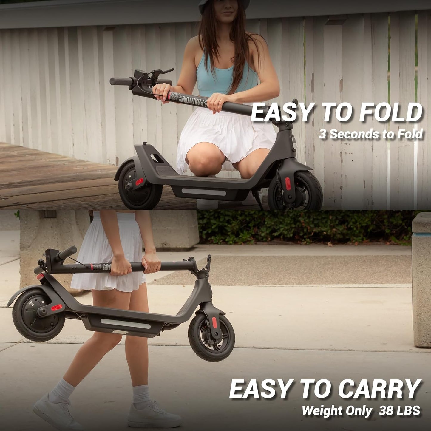 Phantomgogo Electric Scooter for Adults Scooter Foldable E-Scooter with Powerful Motor 15.5 Mph, Intelligent Light, Eco-Friendly, Perfect for Adult Commuters