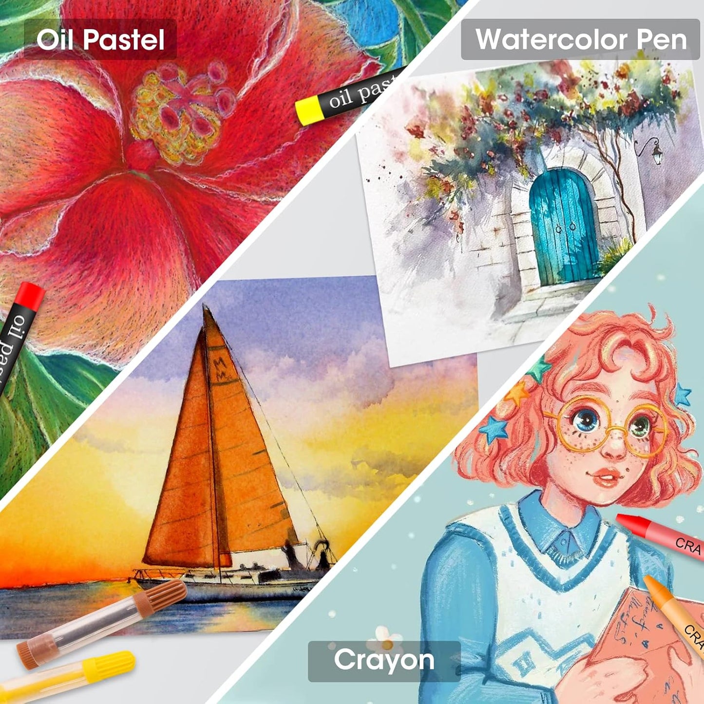 Art Supplies, 240-Piece Art Set Crafts Drawing Kits with Double Sided Trifold Easel, Includes Sketch Pads, Oil Pastels, Crayons, Colored Pencils, Gifts for Girls Boys Teen Ages 4-6-8-9-12 (Black)