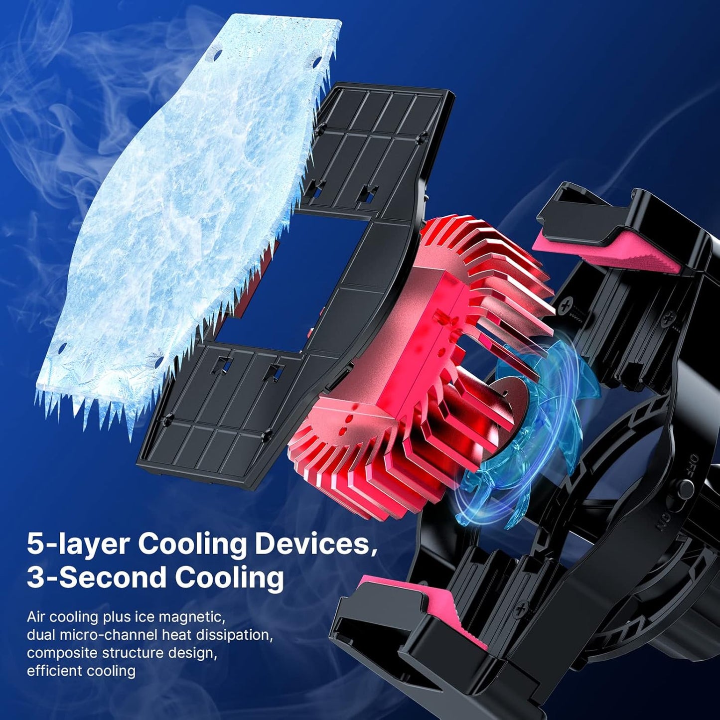 ULANZI SK-06 Cell Phone Cooler Phone Stand, Desktop Cell Phone Gaming Radiator with Cooling Device, Height Adjustable Phone Stand 2.56-3.49 inches iOS/Android Semiconductor Heatsink Cooling