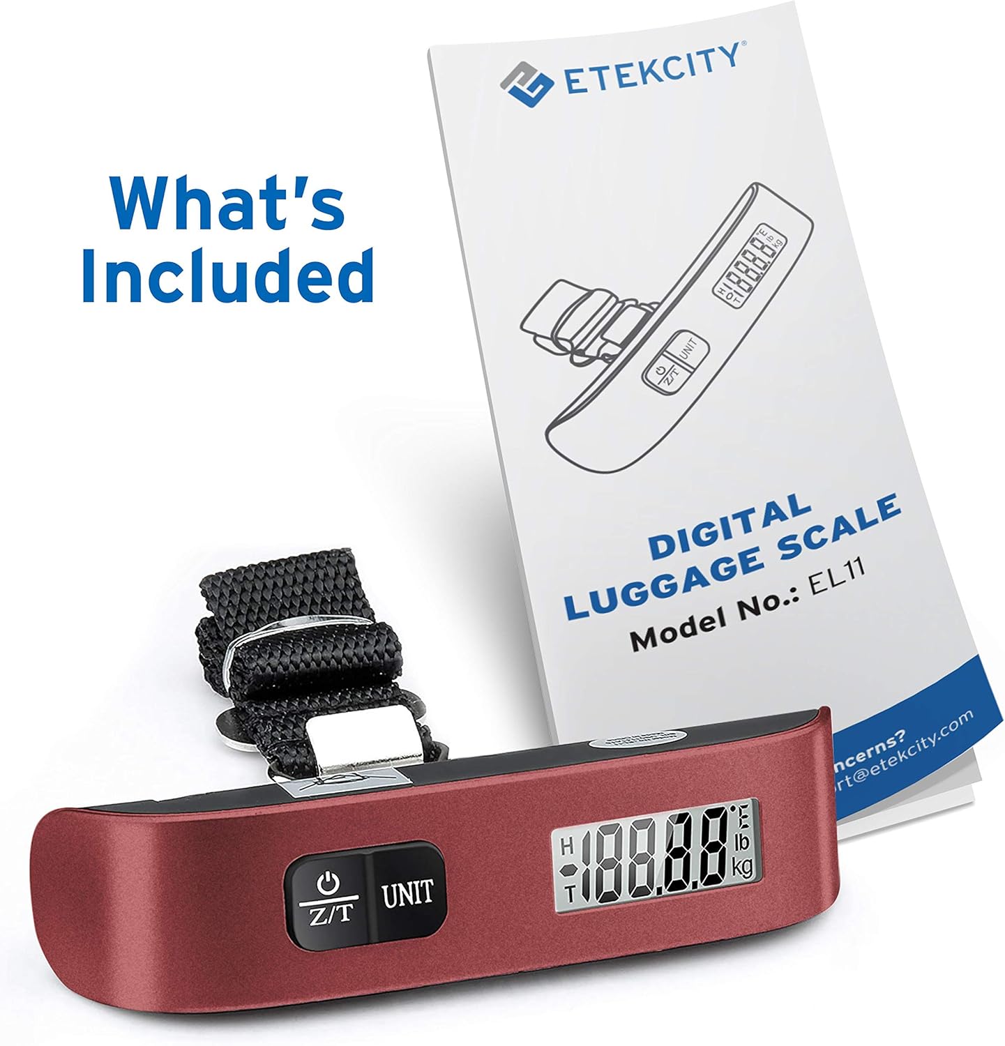 Etekcity Luggage Scale for Travel Essentials, Digital Suitcase Weight Scale with Hook, Portable Hanging Baggage Scale for Travel Accessories, 110 Pounds, Battery Included