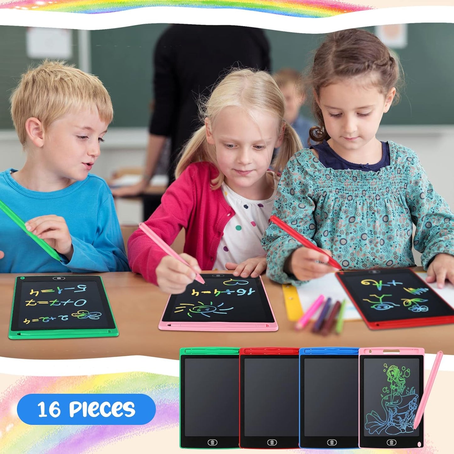 8.5" 16 Pieces LCD Writing Tablet Doodle Pad for Kids