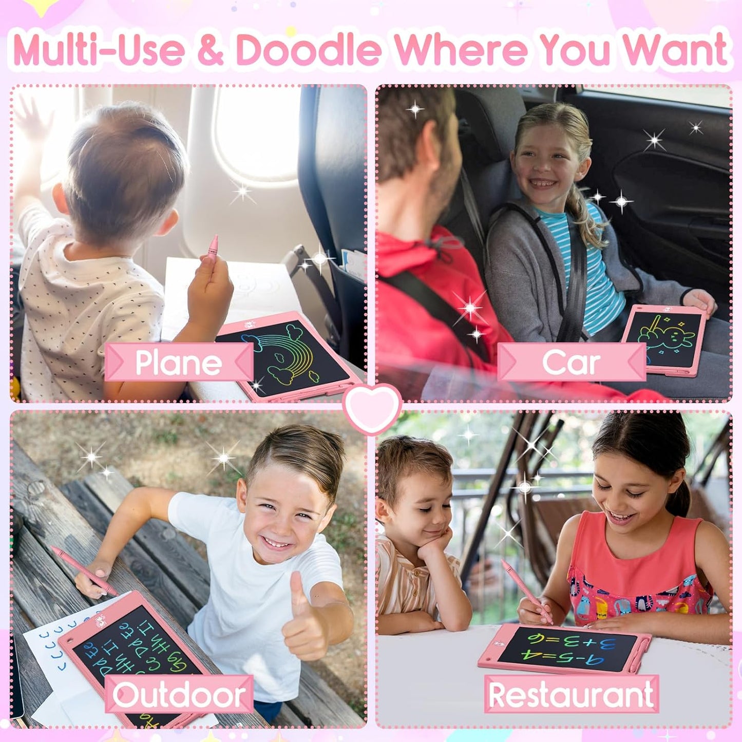 FLUESTON LCD Writing Tablet for Kids,Drawing Tablet for Boys Girls 3 4 5 6 7 8 Year,8.8 Inch 3pcs in 1 Pack Drawing Pad Toy Christmas Birthday Gifts for Toddler,Doodle Board Cute Dinosaur Unicorn