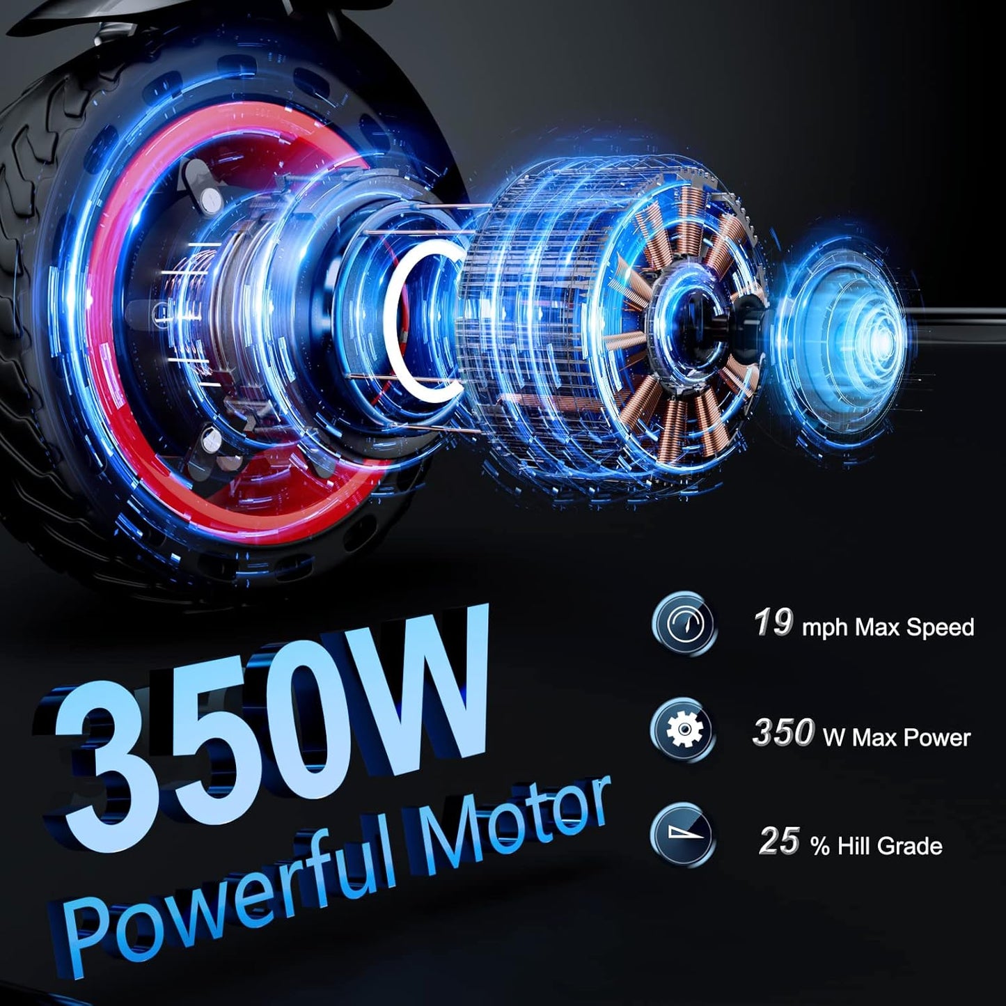Electric Scooter - 350W Motor, 8.5&#34; Solid Tires, Up to 19 MPH and 20/23 Miles Long-Range Portable Folding Commuting Scooter for Adults with Double Braking System and App