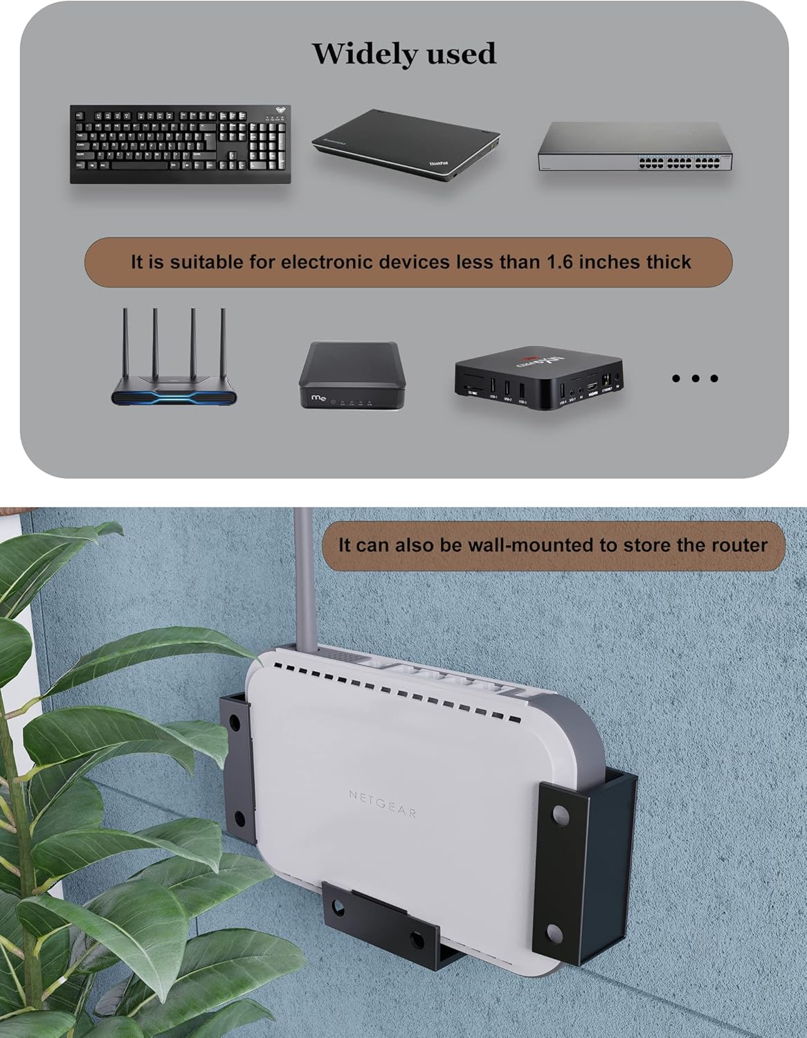 NOTMBESTM Under Desk Laptop Holder Under Desk Rack Mount for Keyboard &amp; Small Devices Also Fit for Cable Box Wall Mount Tray Organizer Like Routers, Modems, Network Switch and More
