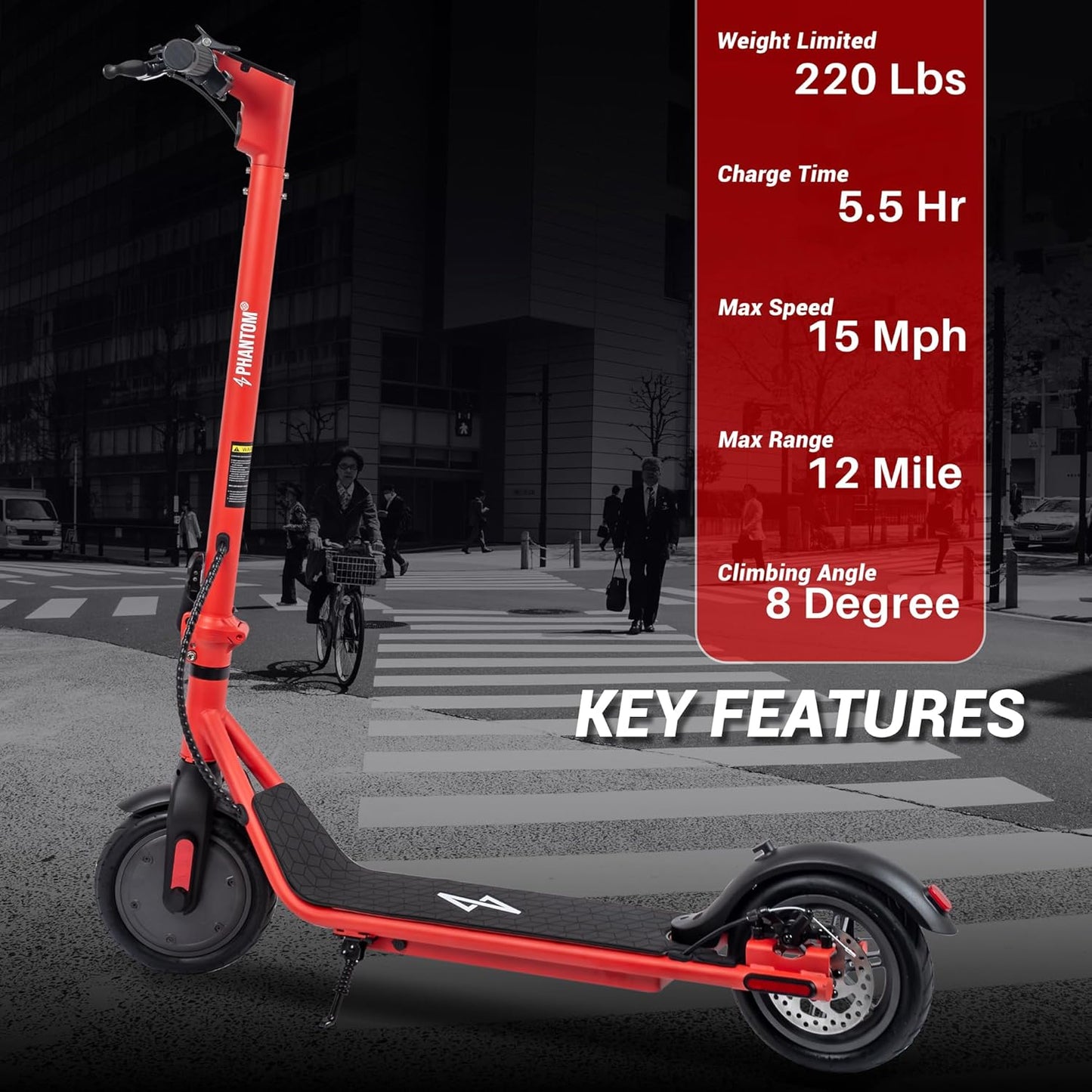 Phantomgogo Electric Scooter for Adults Scooter Foldable E-Scooter with Powerful Motor 15.5 Mph, Intelligent Light, Eco-Friendly, Perfect for Adult Commuters