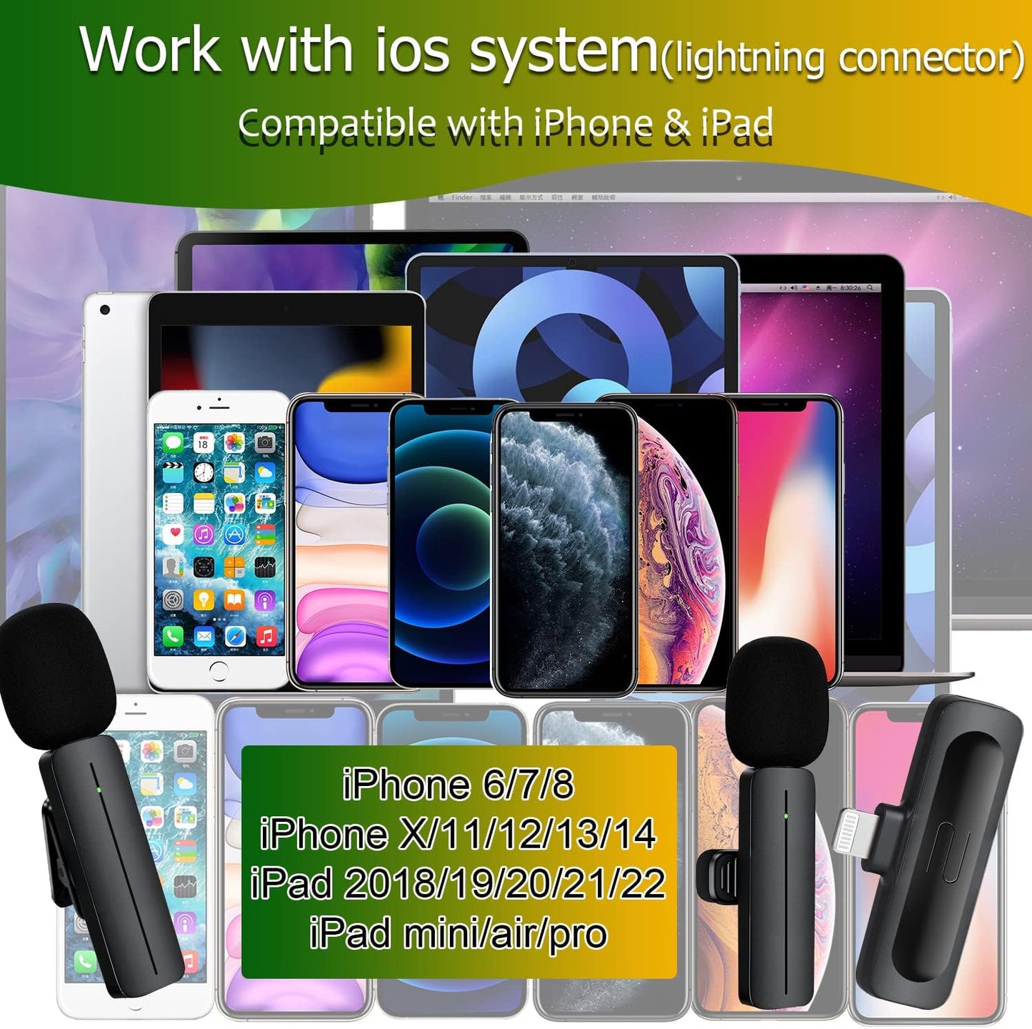 2 Pack Wireless Mini Lavalier Lapel Microphone for iPhone,Android Phone(2 in 1) - 80ft Cordless Clip on Dual Mics with Noise Reduction 5H Working Time for Video Recording Vlogging, YouTube, Interview