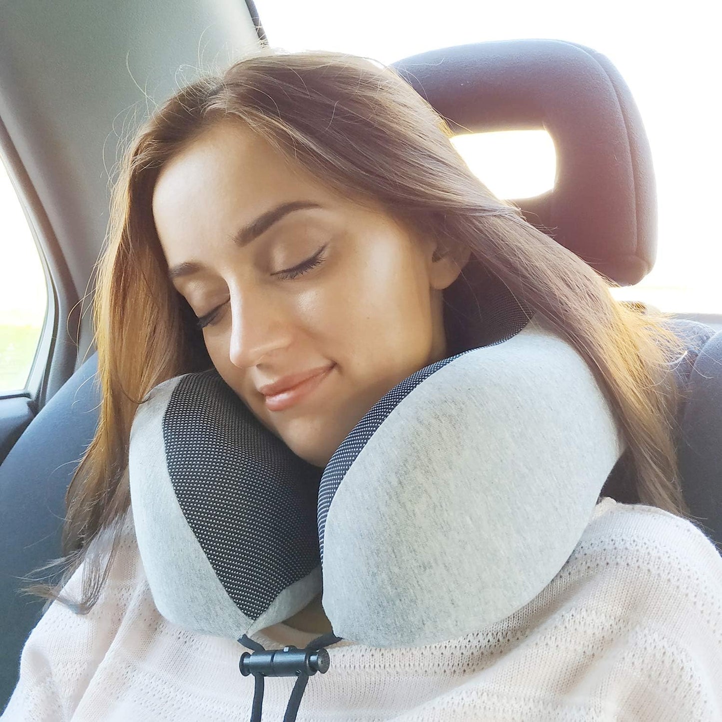 napfun Neck Pillow for Traveling, Upgraded Travel Neck Pillow for Airplane 100% Pure Memory Foam Travel Pillow for Flight Headrest Sleep, Portable Plane Accessories, Striped Black
