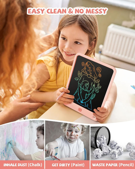 LCD Writing Tablet 10 Inch, Toys for 3 4 5 6 7 8 9 10 Year Old Boys Girls, Colorful Doodle Board Drawing Tablet, Gift for Boys Toddlers Age 3-12 Years, Memo Board, Drawing Pads with Lanyard (Pink)