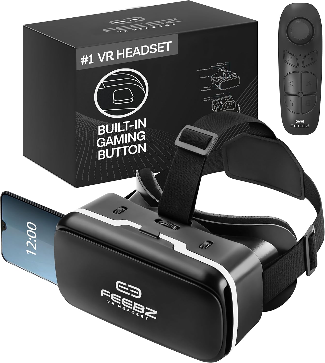 FEEBZ 3D VR Headset for Kids 2.0   Android Remote - for iPhone &amp; Android Phones | with 3D VR Videos &amp; Apps Links | Virtual Reality Goggles Set for Beginners