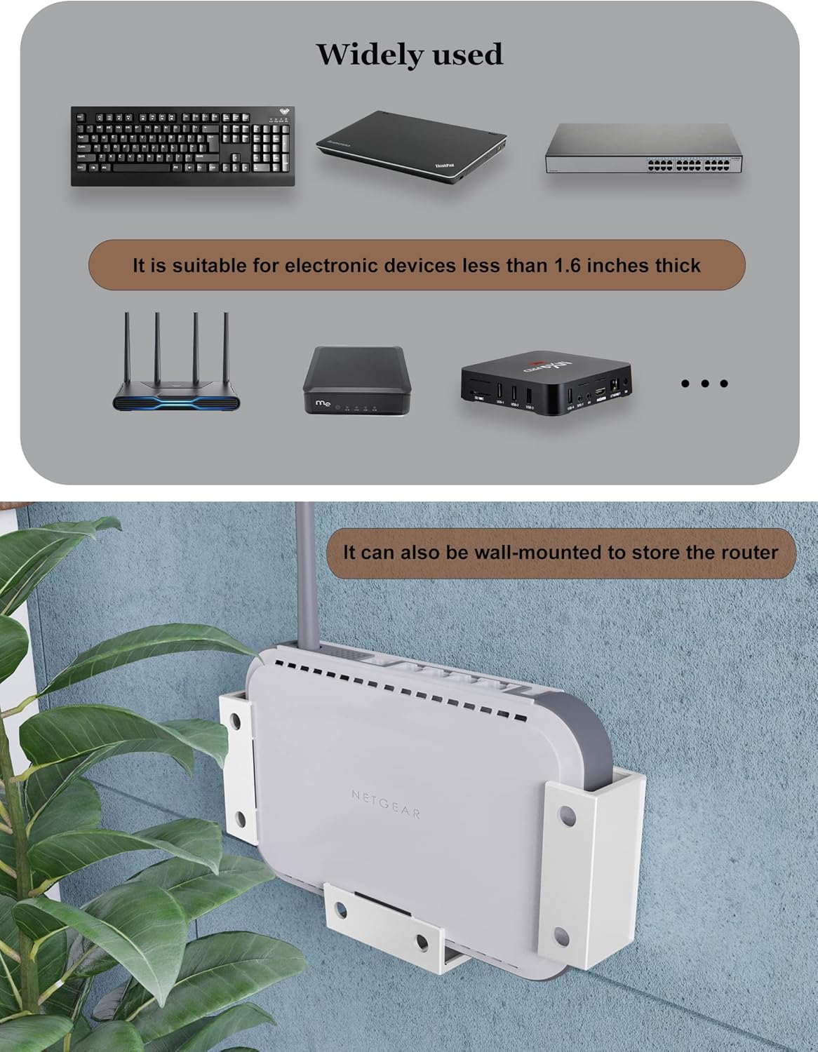 NOTMBESTM Under Desk Laptop Holder Under Desk Rack Mount for Keyboard &amp; Small Devices Also Fit for Cable Box Wall Mount Tray Organizer Like Routers, Modems, Network Switch and More