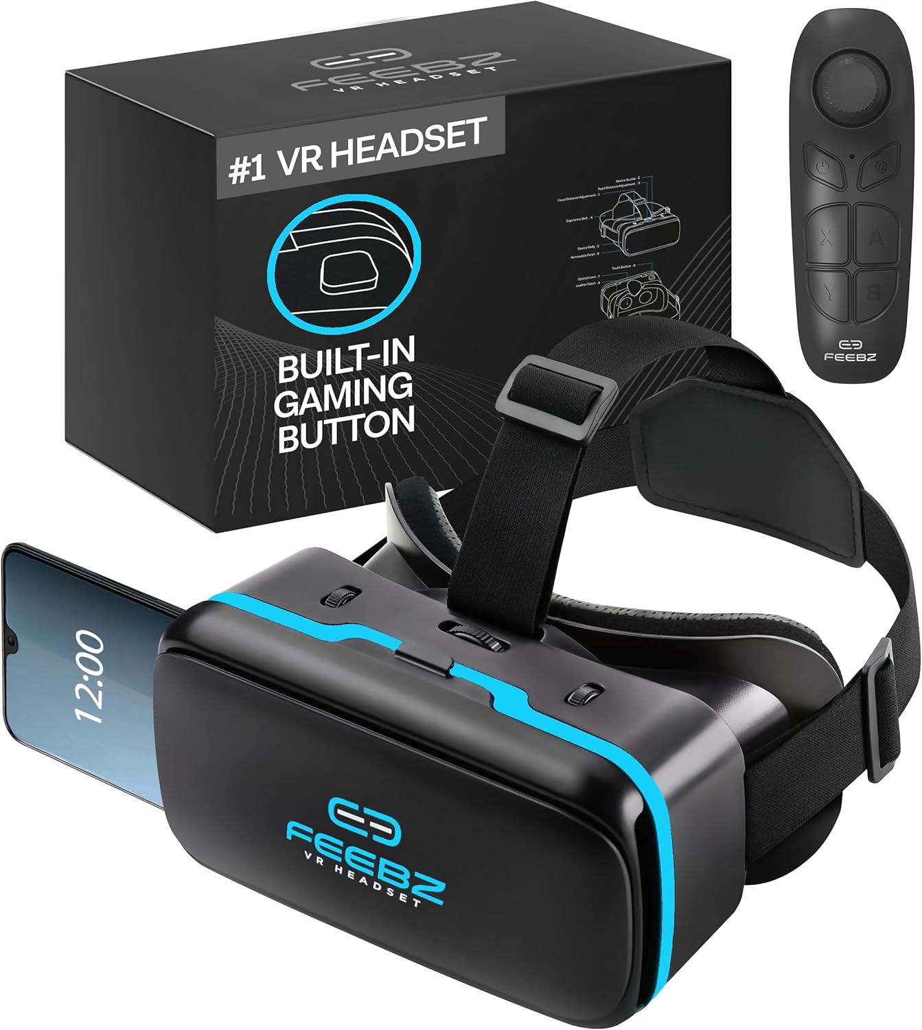 FEEBZ 3D VR Headset for Kids 2.0   Android Remote - for iPhone &amp; Android Phones | with 3D VR Videos &amp; Apps Links | Virtual Reality Goggles Set for Beginners