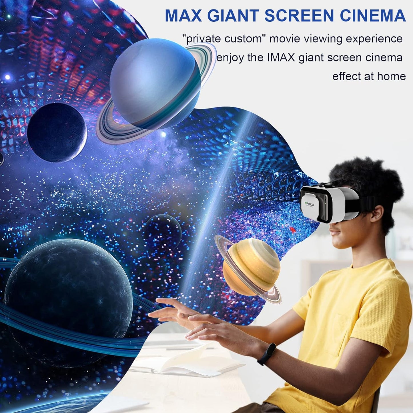 3D VR Glasses Virtual Reality Headset for iPhone or Android Compatible 4.7-6.5 inch,Adjustable Virtual Reality 3D Glasses Headset Helmets with Controller, for Mobile Games &amp; Movies