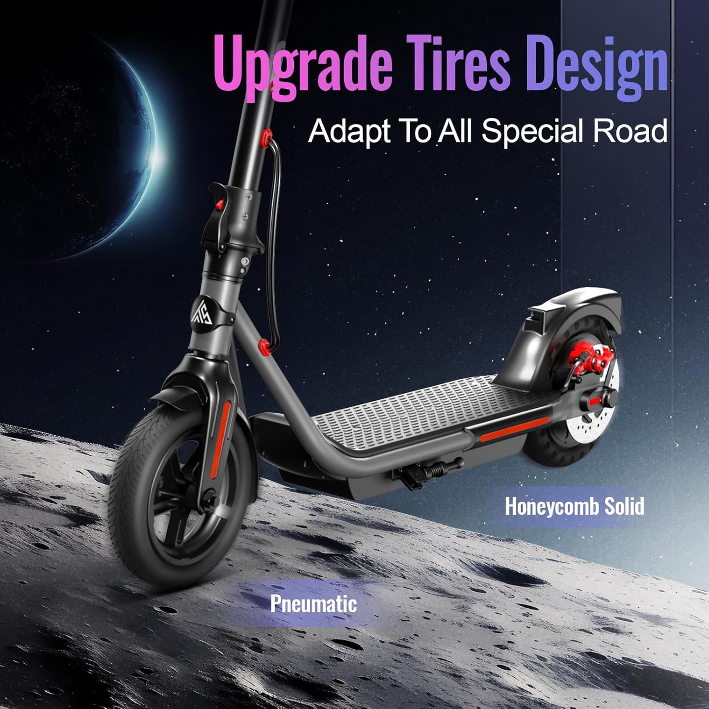 TST Electric Scooter for Adults, Up to 19 MPH and 20/30 Miles Long-Range, 500W Peak Motor Foldable E Scooter, 10&#34; Solid Rear Tire and Pneumatic Front Tire, Dual Braking System and App Control