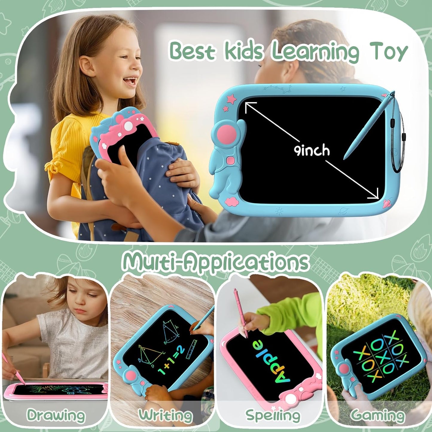 PYTTUR LCD Writing Tablet for Kids 10 Inch Colorful Toddler Drawing Tablet Reusable Doodle Board Electronic Drawing Pads Educational and Learning Kids Toys for Girls(Pink)