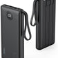 VRURC 10000mAh Power Bank Built-in Cables, Portable Charger with LED Display, Slim Travel Battery Pack with Cords, 5 Output Dual Input Phone Charger for Cell Phone Smart Devcies-Blue(1 Pack)