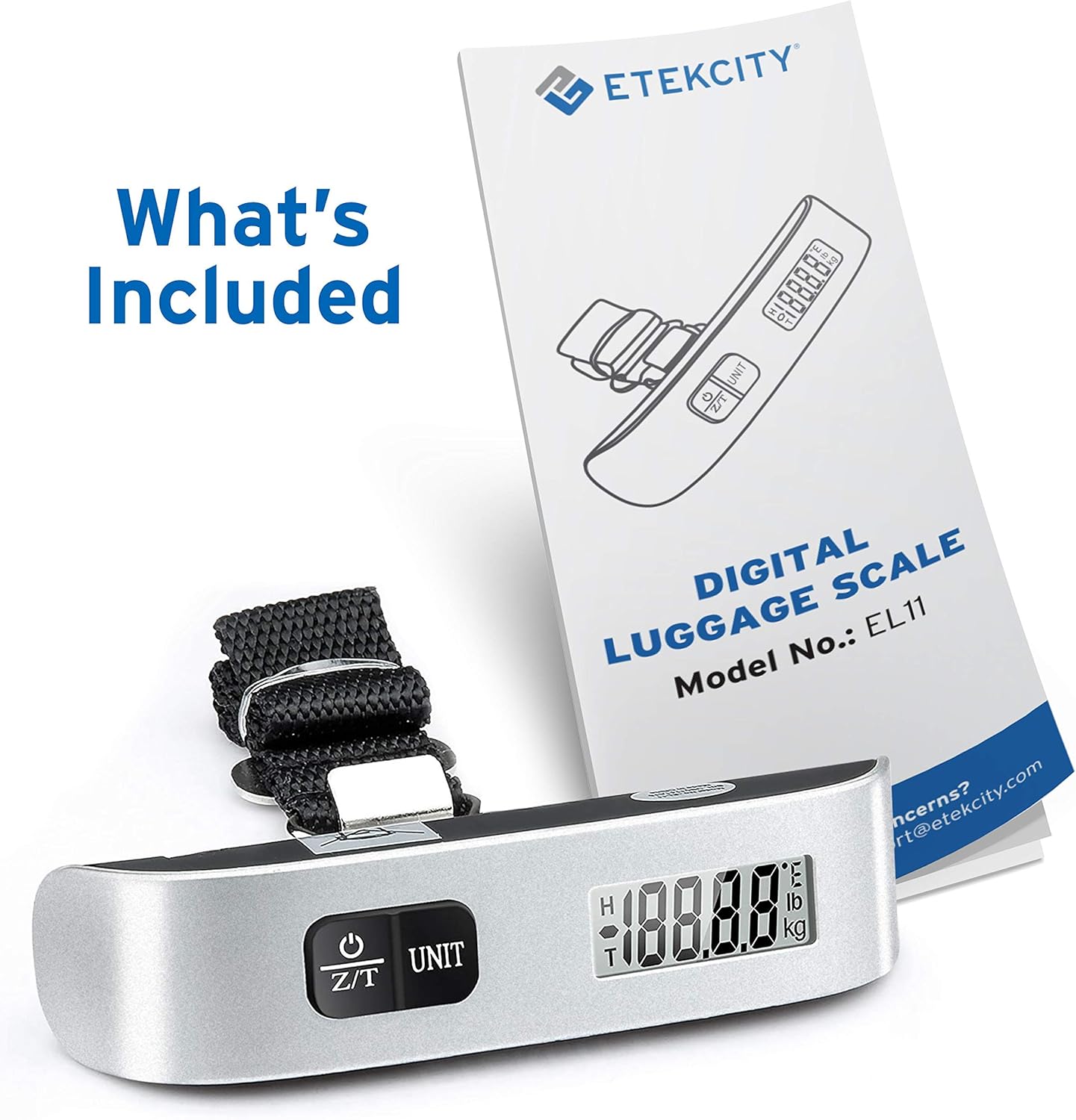 Etekcity Luggage Scale for Travel Essentials, Digital Suitcase Weight Scale with Hook, Portable Hanging Baggage Scale for Travel Accessories, 110 Pounds, Battery Included