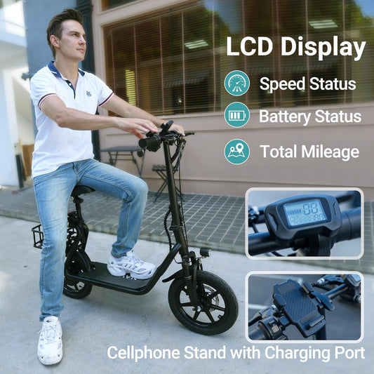 NAVIC Electric Scooter Adults,Electric Scooter with Seat,Max 27/49 Miles Ranges,Top Speed 22 mph,750W Peak Motor,Adult Electric Scooter for Pets,Cargo with Back Basket,Scooter Lock