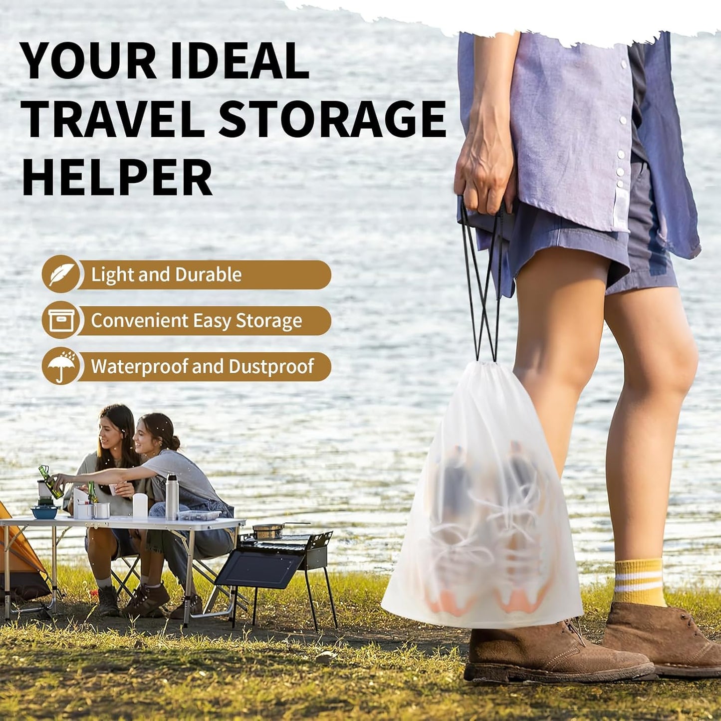 20 Pack Shoe Bags for Travel, 15.7&#34; x 11.8&#34; Clear Travel Shoe Bags for Packing, Large Waterproof Portable Drawstring Travel Shoe Storage Bag Travel Essentials Women for and Men