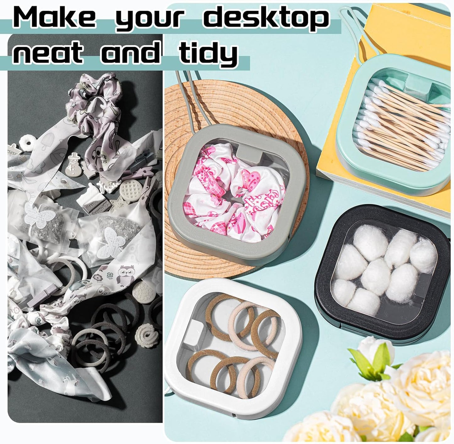 Kathfly 4 Pcs White Hair Tie Organizer Portable Hair Accessory Storage Containers Stackable Hair Tie Bobby Pin Holder Home Cotton Swab Dispenser Hair Accessories Jewelry Organizer Box