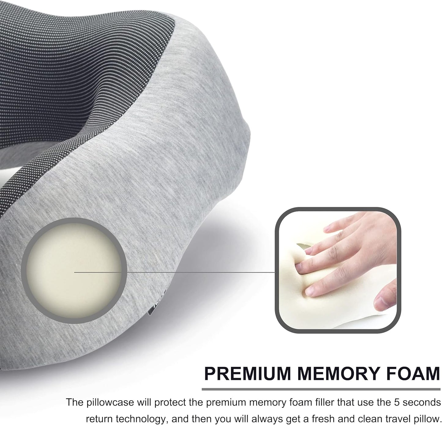 napfun Neck Pillow for Traveling, Upgraded Travel Neck Pillow for Airplane 100% Pure Memory Foam Travel Pillow for Flight Headrest Sleep, Portable Plane Accessories, Striped Black