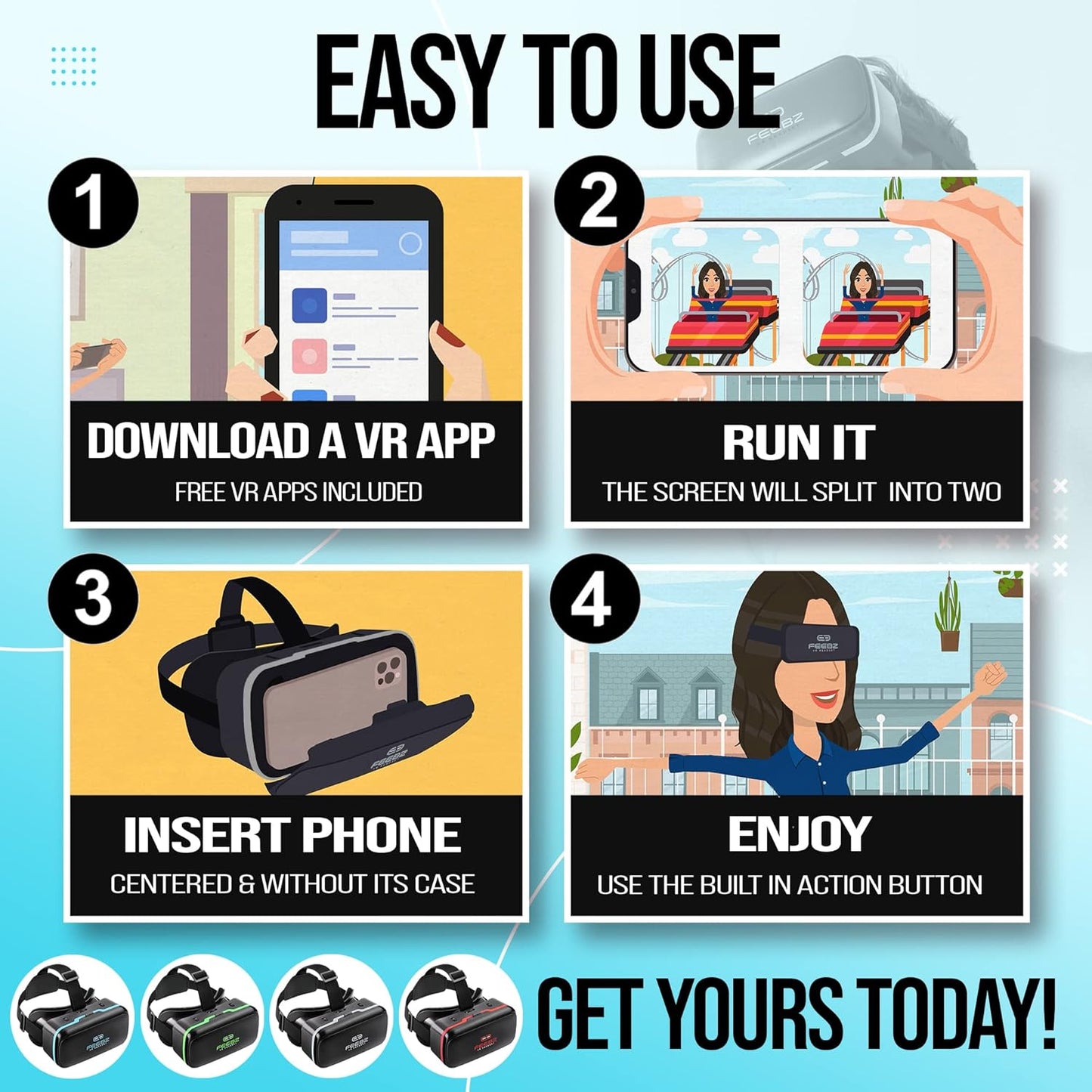 FEEBZ 3D VR Headset for Kids 2.0   Android Remote - for iPhone &amp; Android Phones | with 3D VR Videos &amp; Apps Links | Virtual Reality Goggles Set for Beginners