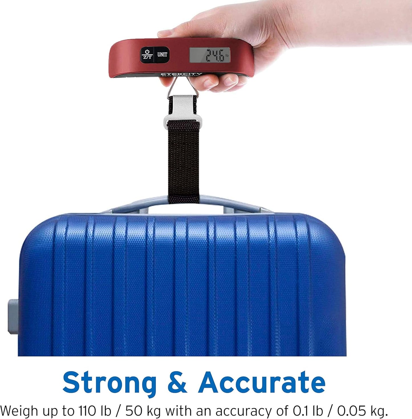 Etekcity Luggage Scale for Travel Essentials, Digital Suitcase Weight Scale with Hook, Portable Hanging Baggage Scale for Travel Accessories, 110 Pounds, Battery Included