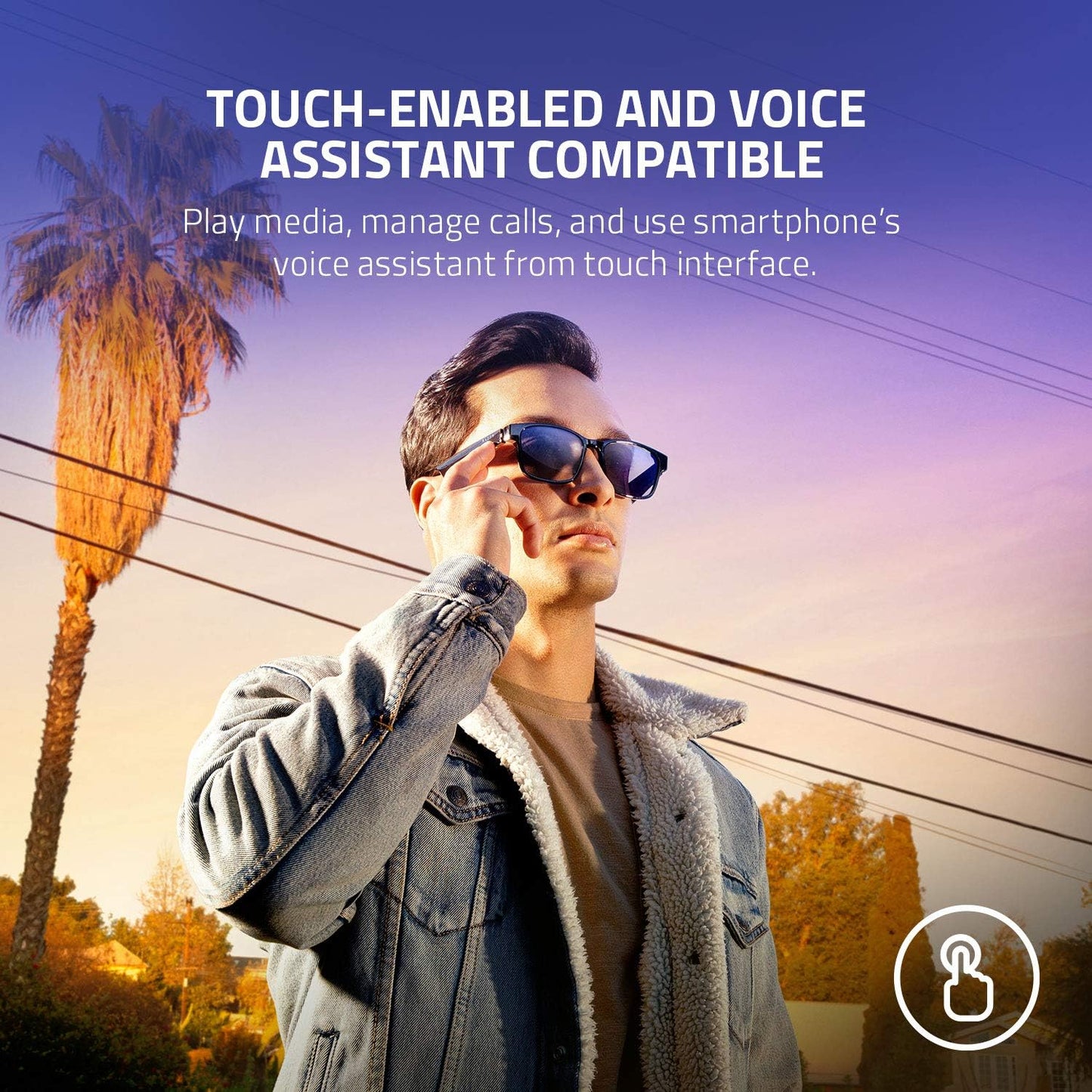 Razer Anzu Smart Glasses: Blue Light Filtering &amp; Polarized Sunglass Lenses - Low Latency Audio - Built-in Mic &amp; Speakers - Touch &amp; Voice Assistant Compatible - 5hrs Battery - Rectangle/Small