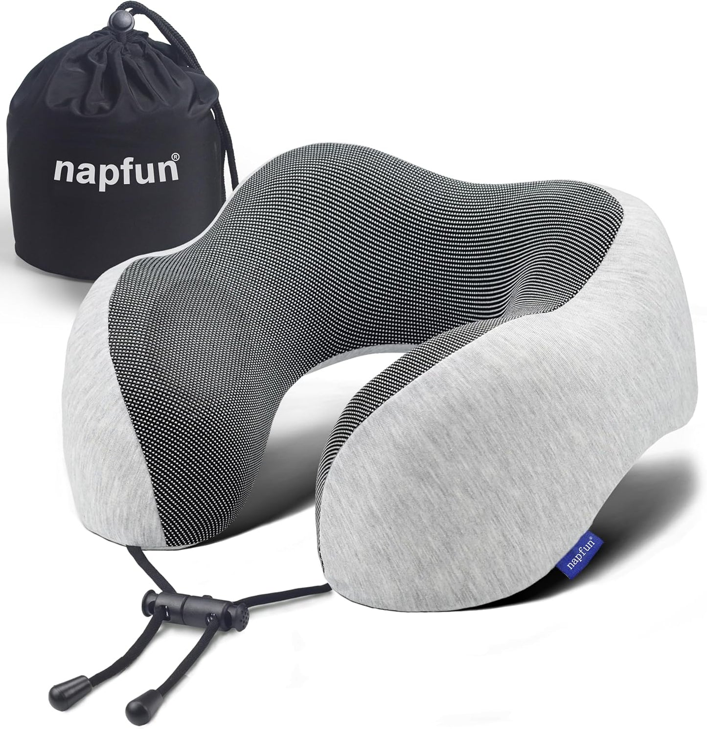 napfun Neck Pillow for Traveling, Upgraded Travel Neck Pillow for Airplane 100% Pure Memory Foam Travel Pillow for Flight Headrest Sleep, Portable Plane Accessories, Striped Black