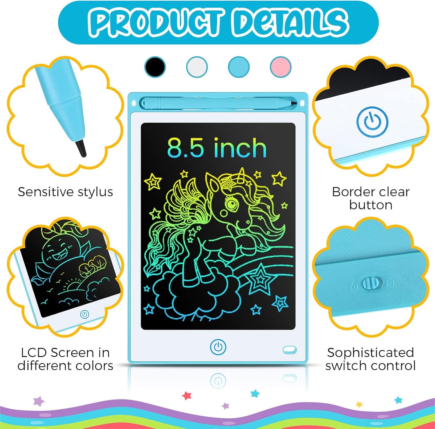 8.5" 16 Pieces LCD Writing Tablet Doodle Pad for Kids