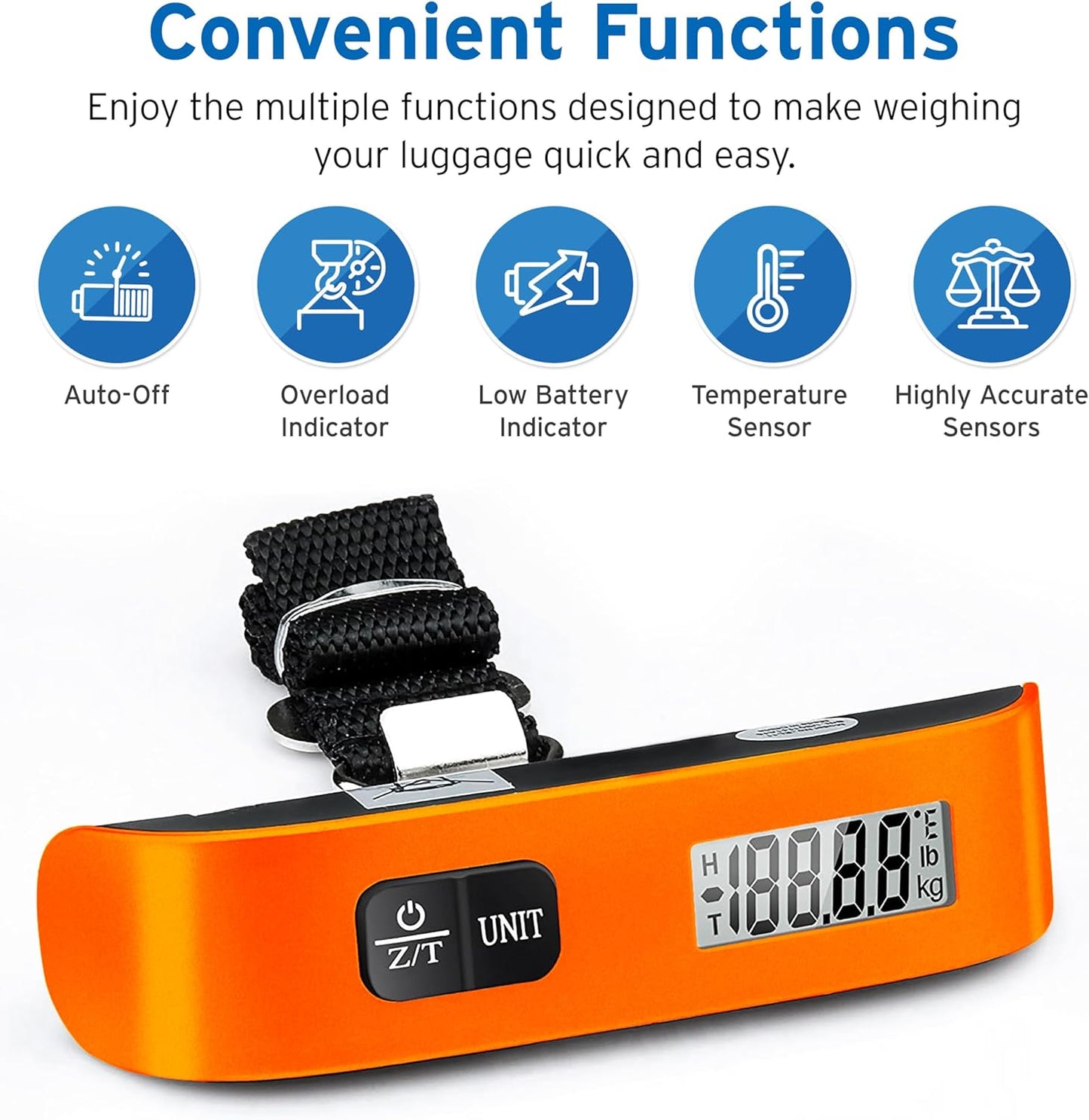 Etekcity Luggage Scale for Travel Essentials, Digital Suitcase Weight Scale with Hook, Portable Hanging Baggage Scale for Travel Accessories, 110 Pounds, Battery Included