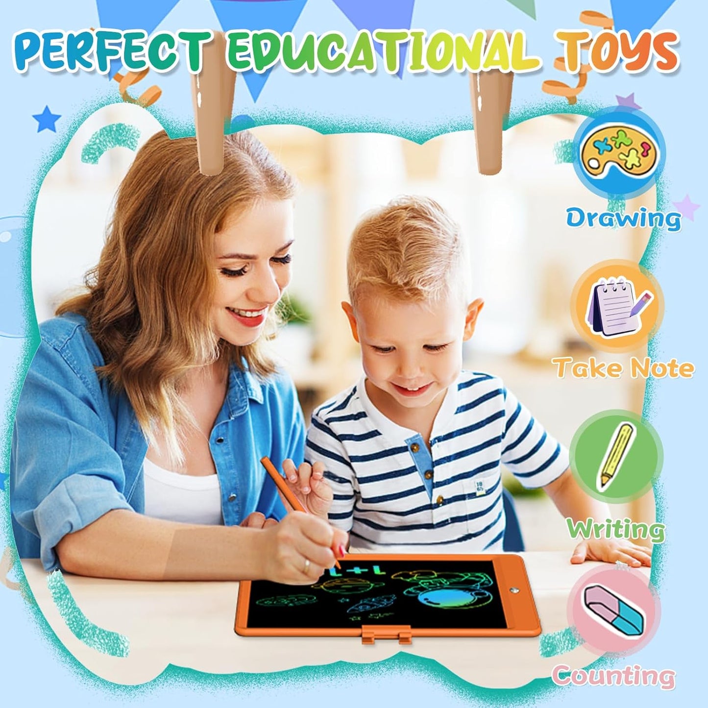 PYTTUR LCD Writing Tablet for Kids 10 Inch Colorful Toddler Drawing Tablet Reusable Doodle Board Electronic Drawing Pads Educational and Learning Kids Toys for Girls(Pink)