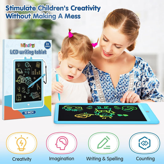 MindPal 10 Inch Drawing Tablet, LCD Writing Tablet for Kids, Colorful Doodle Board Toddler Drawing Pad, Educational Learning &amp; Travel Essential Kid Toy for 3 4 5 6 7 8-Year-Old Girls Boys (Blue)