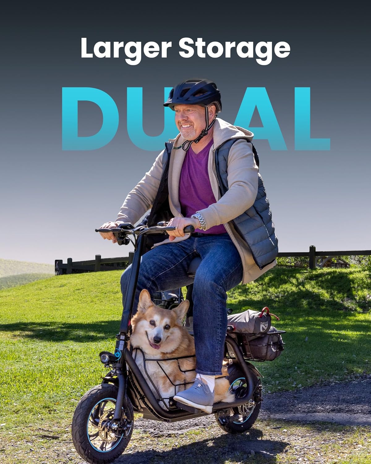 Gyroor Adults Electric Scooter with Large Middle Basket, 550W Motor 18.6 MPH 20 Mile Distance, Foldable E-Scooter with seat for Pets &amp; Cargo
