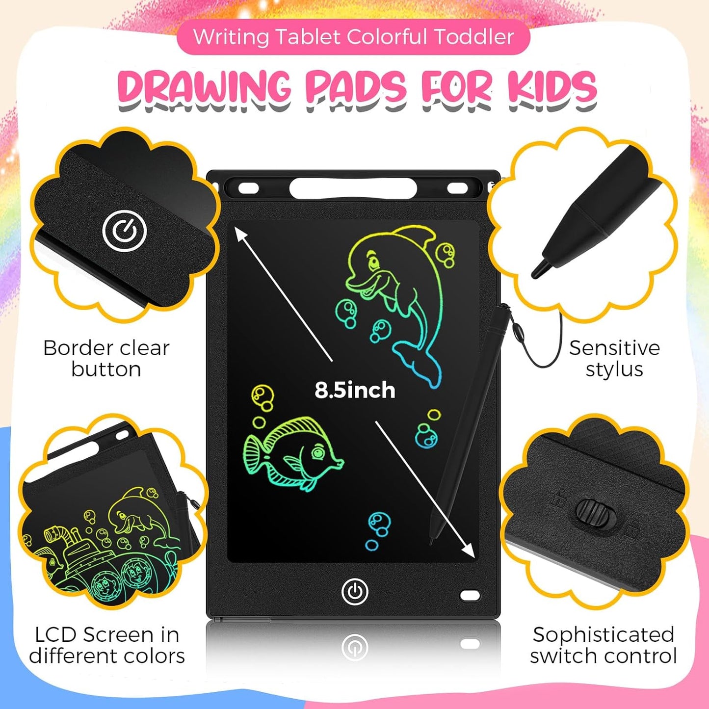8.5" 16 Pieces LCD Writing Tablet Doodle Pad for Kids
