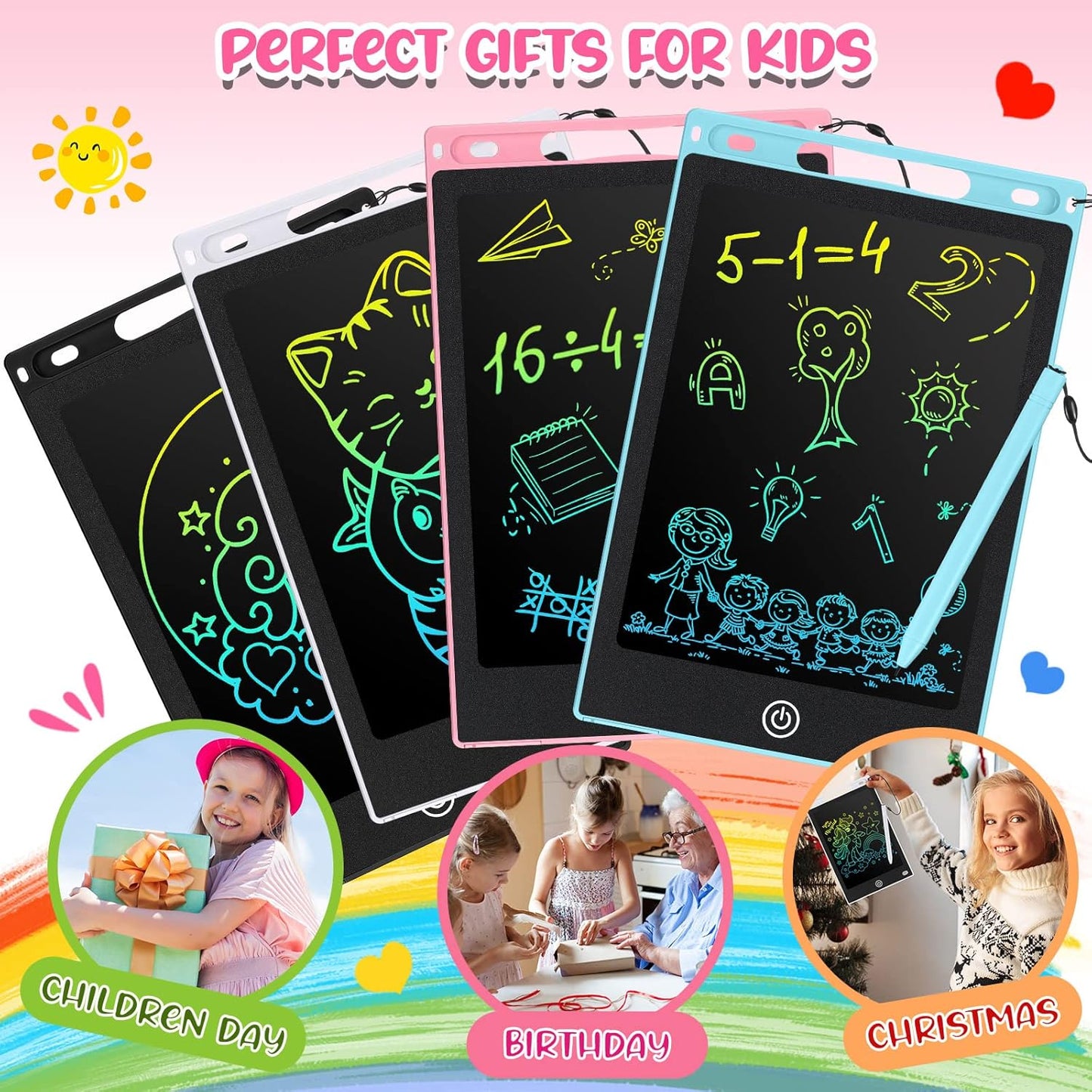 Zonon 4 Pcs LCD Writing Tablet for Kids 8.5 Inch Doodle Board Drawing Tablet Toddler Toys Gifts LCD Writing Board Electronic Erasable Reusable Writing Drawing Pad(Blue, Red, Green, Pink)