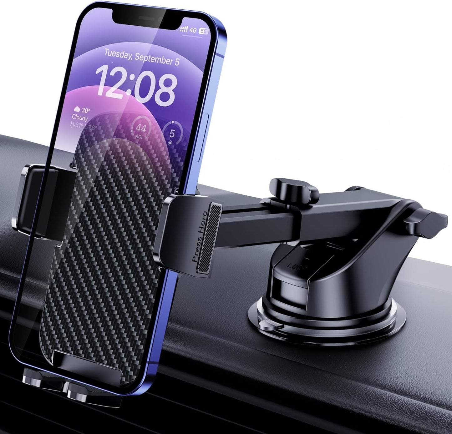 Qifutan Car Phone Holder Mount Phone Mount for Car Windshield Dashboard Air Vent Universal Hands Free Automobile Cell Phone Holder Fit for iPhone Smartphone Carbon Fiber