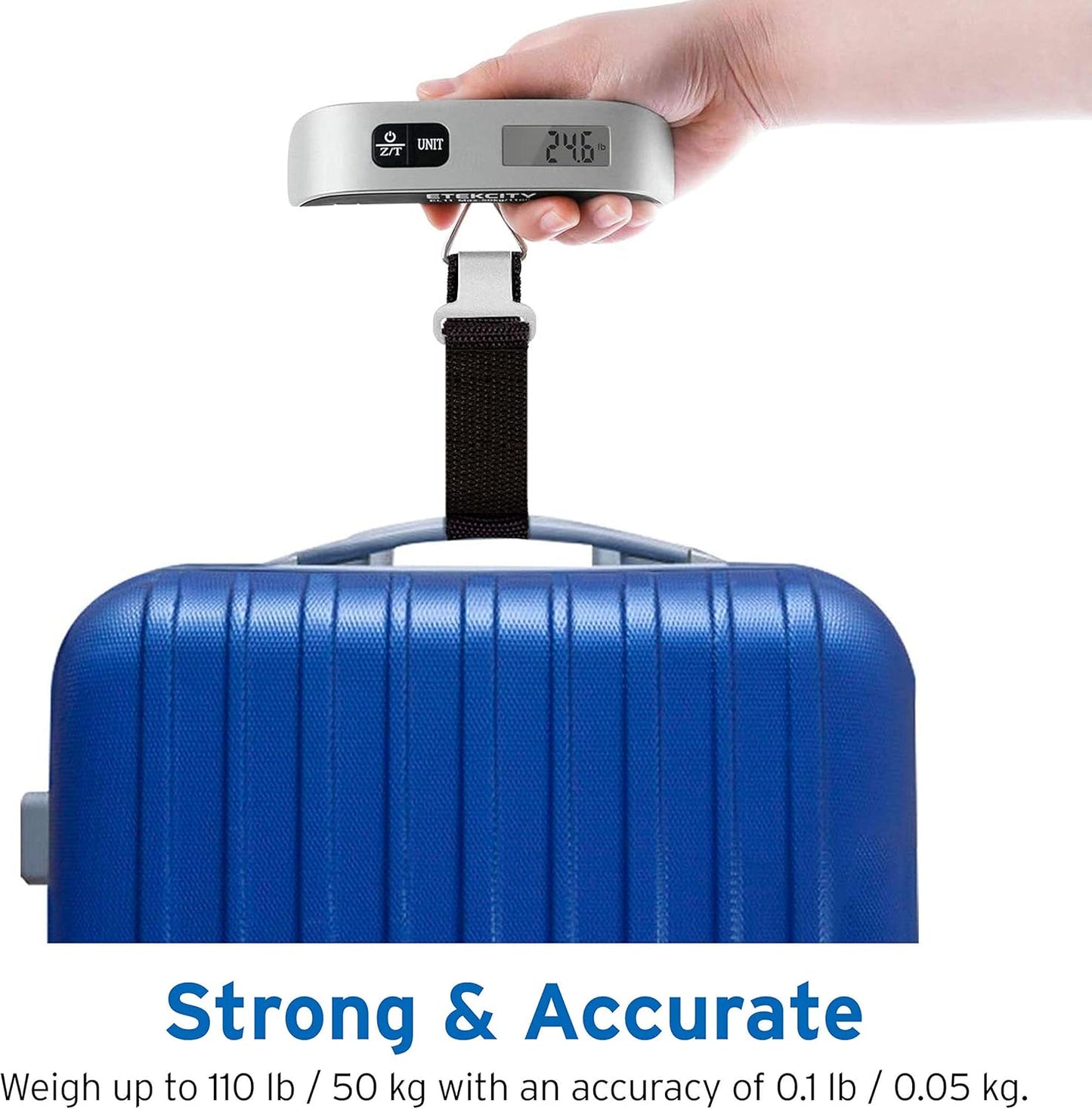 Etekcity Luggage Scale for Travel Essentials, Digital Suitcase Weight Scale with Hook, Portable Hanging Baggage Scale for Travel Accessories, 110 Pounds, Battery Included