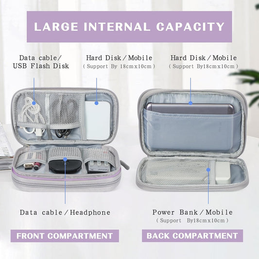 FYY Electronic Organizer, Travel Cable Organizer Bag Pouch Electronic Accessories Carry Case Portable Waterproof Double Layers All-in-One Storage Bag for Cable, Cord, Charger, Phone, Earphone Coffee