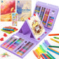 Art Supplies, 240-Piece Art Set Crafts Drawing Kits with Double Sided Trifold Easel, Includes Sketch Pads, Oil Pastels, Crayons, Colored Pencils, Gifts for Girls Boys Teen Ages 4-6-8-9-12 (Black)