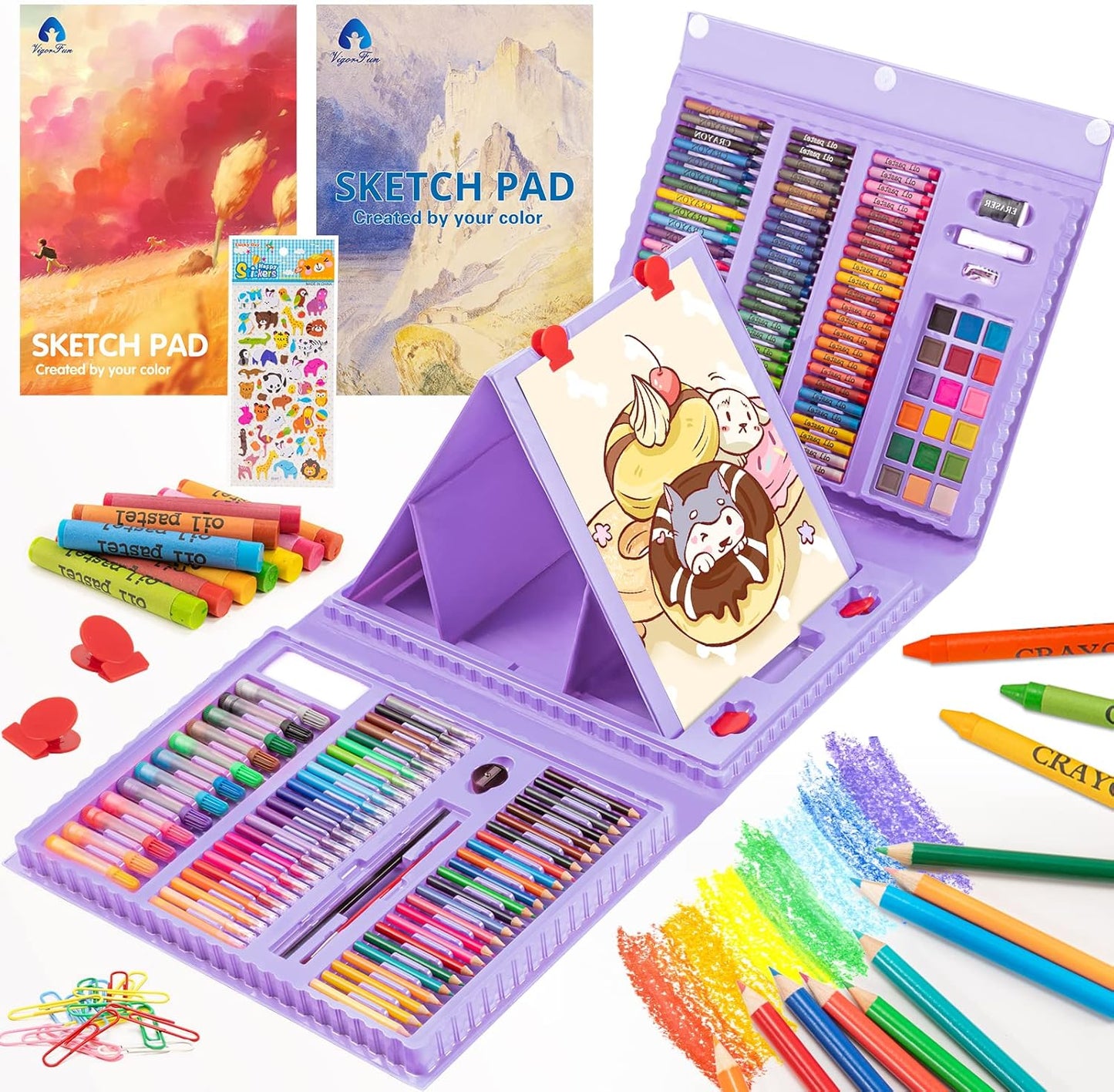 Art Supplies, 240-Piece Art Set Crafts Drawing Kits with Double Sided Trifold Easel, Includes Sketch Pads, Oil Pastels, Crayons, Colored Pencils, Gifts for Girls Boys Teen Ages 4-6-8-9-12 (Black)