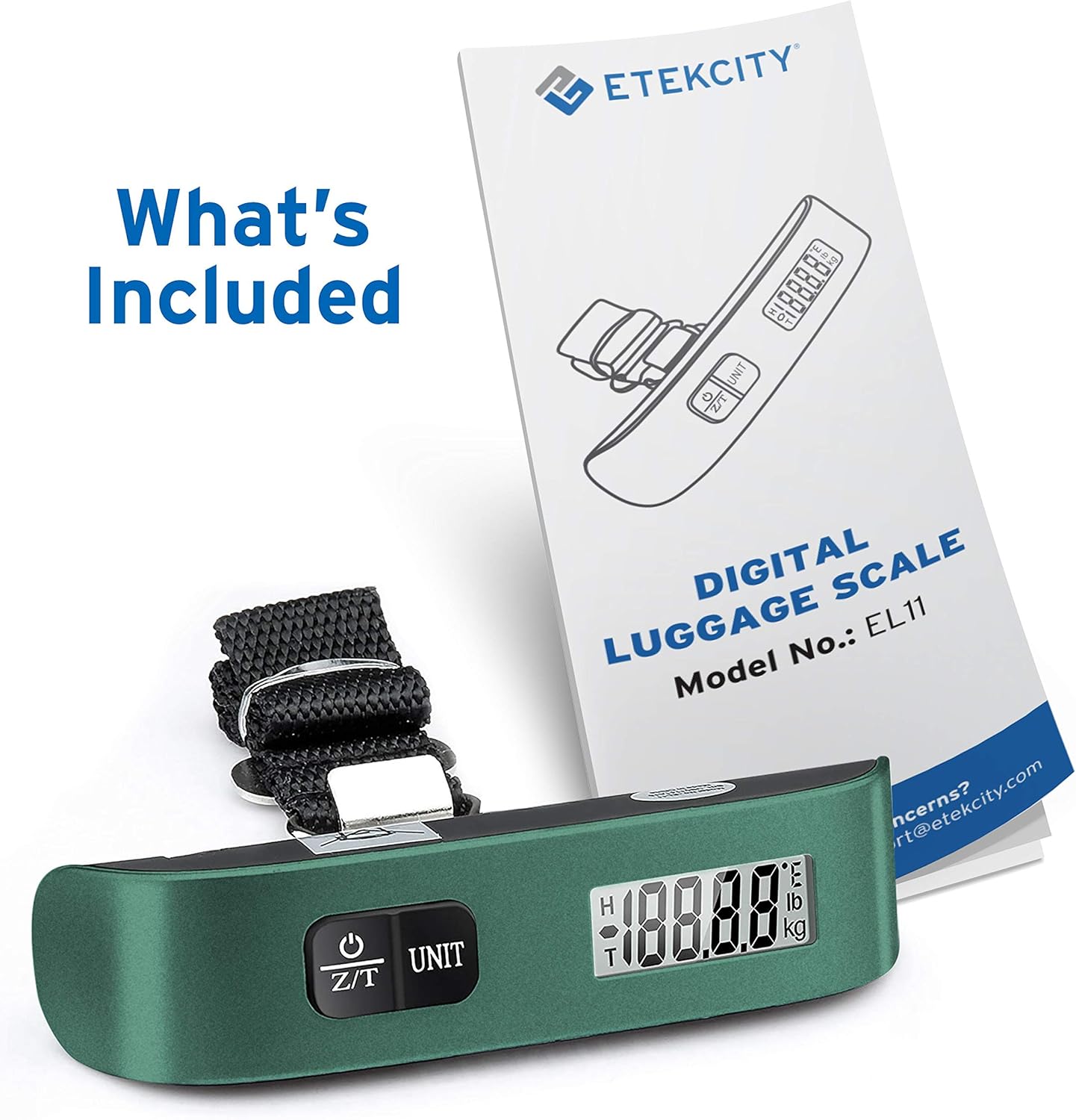 Etekcity Luggage Scale for Travel Essentials, Digital Suitcase Weight Scale with Hook, Portable Hanging Baggage Scale for Travel Accessories, 110 Pounds, Battery Included