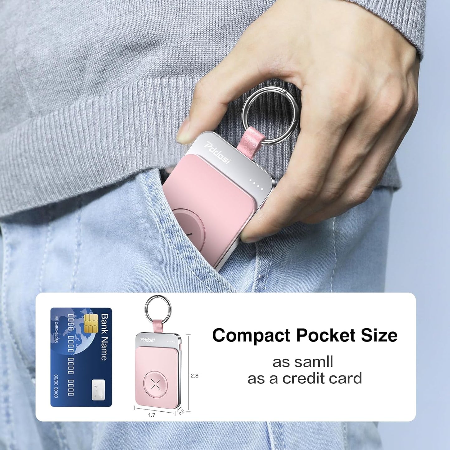 Pddosi Portable Wireless Charger Compatible for Apple Watch Series 10/9/8/UItra/7/6/5/4/3/2/SE, 1500mAh Portable iWatch Charger Travel, Magnetic Portable Watch Charger Keychain with USB C (Pink)