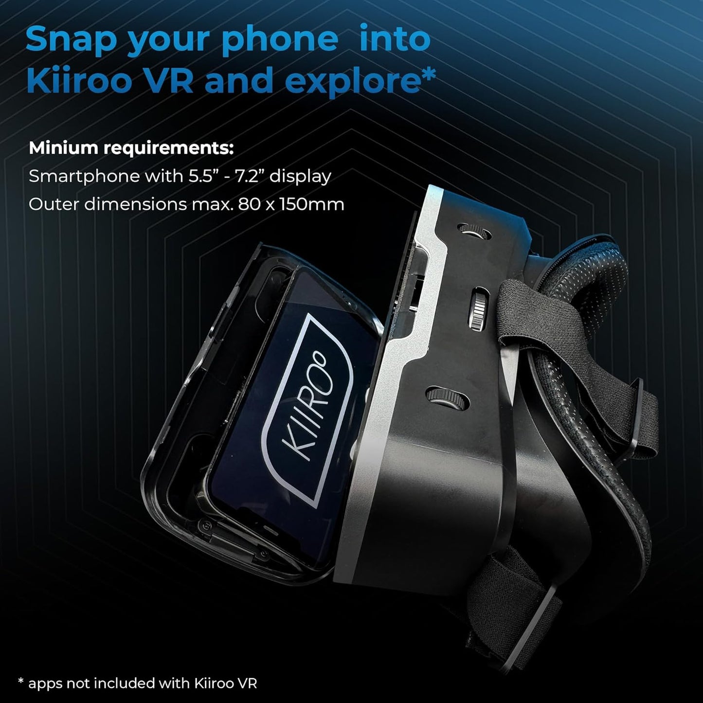 Kiiroo VR Headset for Phone - Optimized for VR Content - for iPhone, Android &amp; Windows - Fits 5.5&#34;-7.2&#34; Devices - Glasses-Friendly - 40mm HD Resin Aspherical Lens - Adjustable IPD &amp; Fixed Focus