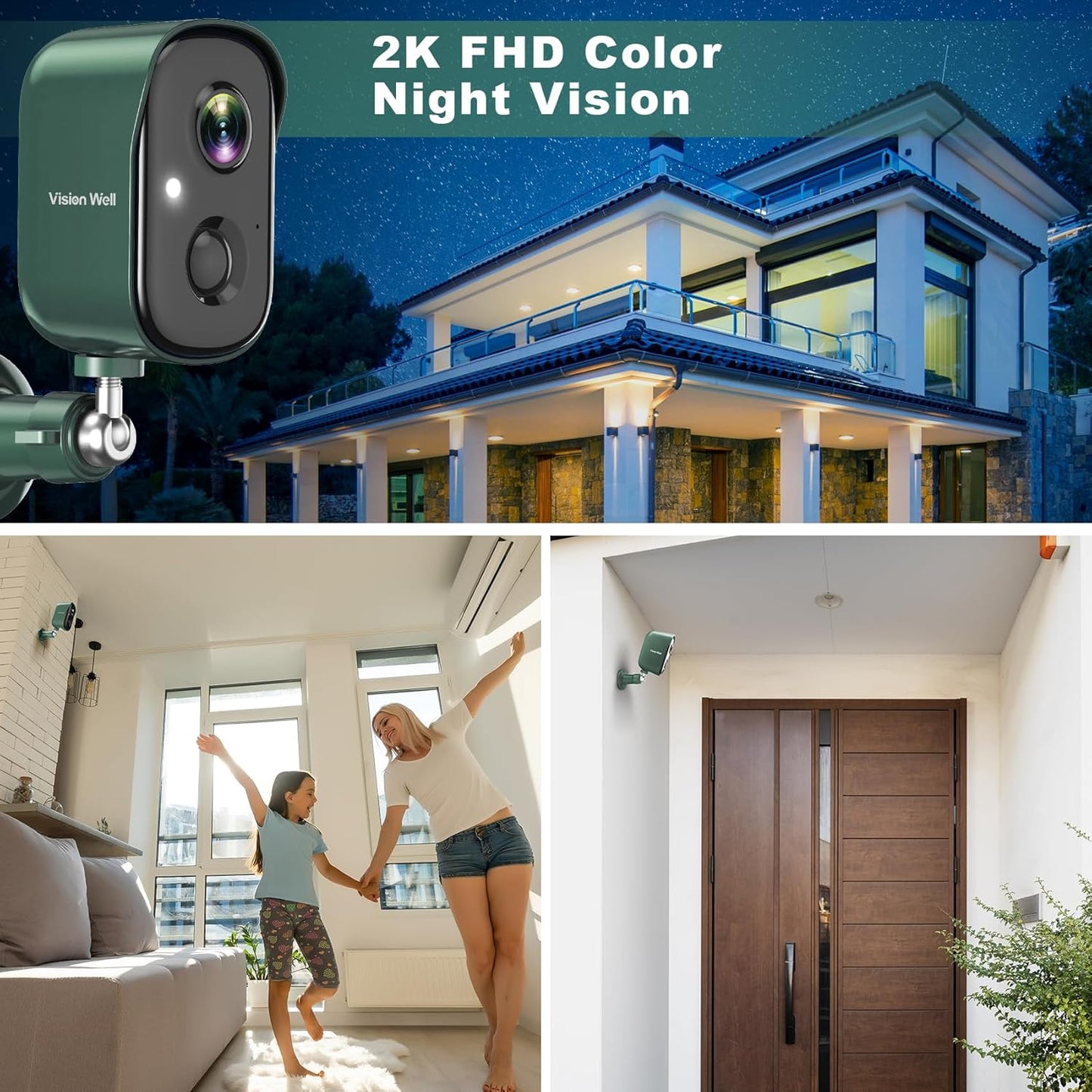 Security Cameras Wireless Outdoor, 2K Battery Powered AI Motion Detection Spotlight Siren Alarm WiFi Surveillance Indoor Home Camera, Color Night Vision, 2-Way Talk, Waterproof, Cloud/SD Storage