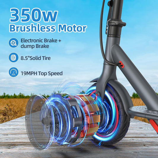 Electric Scooter Adults, Powerful 350W E-Scooter, Max 19 Mph &amp; 19-23 Miles Range Scooters, Folding Scooters with 8.5&#34; Solid Tires, Commuting Scooter Kick Scooter with APP Control