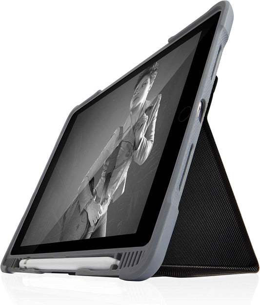 STM Dux Plus Duo for iPad (9th/8th/7th Gen) 10.2&#34; Case: Maximum Drop Protection, Clear Back, Apple Pencil/Logitech Crayon storage with Magnetic Battery Saving On/Off Cover- Black