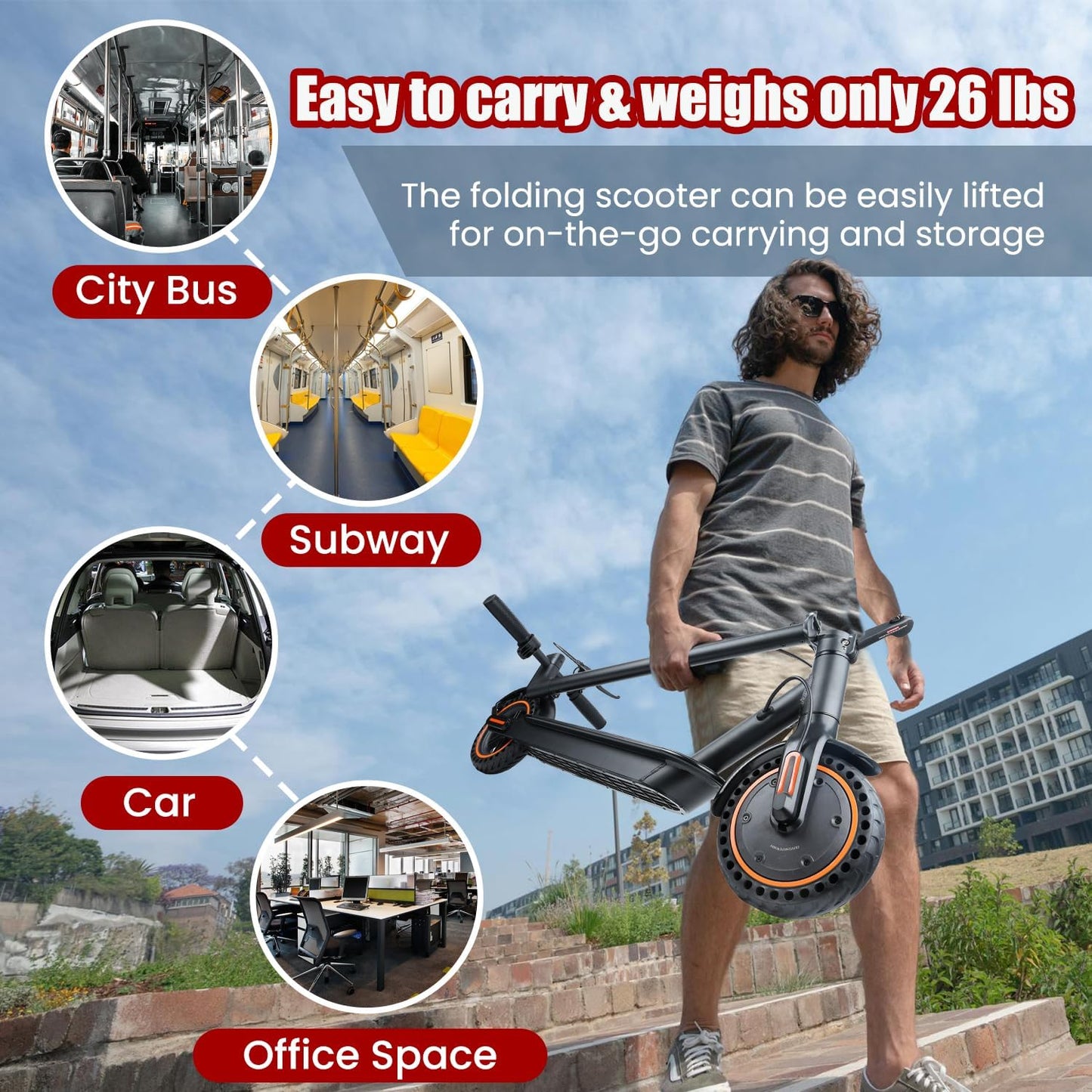 Electric Scooter for Adults, 500W Motor, Max 17-20 Mph Speed, 19 Miles Long Range, 8.5 Inch Solid Tires, Portable Folding E-Scooter for Commuting with Dual Brakes, APP Control &amp; Front &amp; Rear Lights