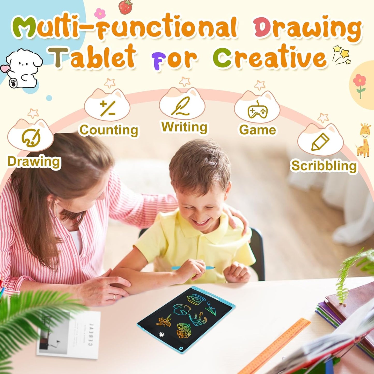 2 Pack LCD Writing Tablet, Electronic Drawing Writing Board, Erasable Drawing Doodle Board, Doodle Pad Toys for Kids Adults Learning &amp; Education, 8.5IN(Blue Pink)
