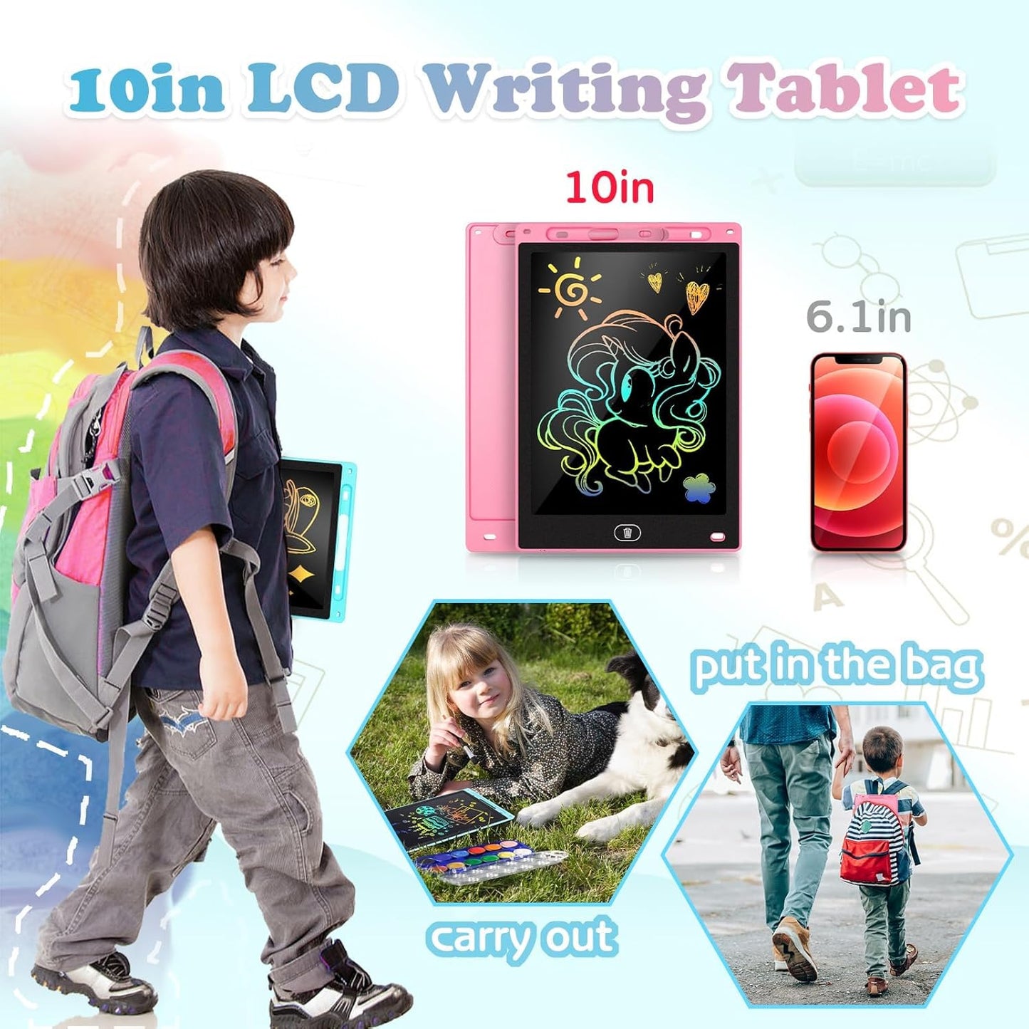 KTEBO 2 Pack 10 Inch LCD Writing Tablet for Kids - Preschool Drawing Tablet Toys &amp; Toddler Travel Essential Toys, Christmas Stocking Stuffers for Kids, Easter Basket Stuffers for Kids