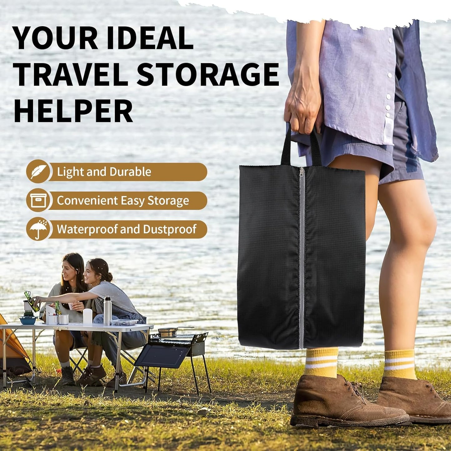 Shoe Bags for Travel, Set of 4 Pack Travel Shoe Bags for Packing, Large Waterproof Portable Travel Shoe Bag with Zipper Travel Essentials Women for and Men
